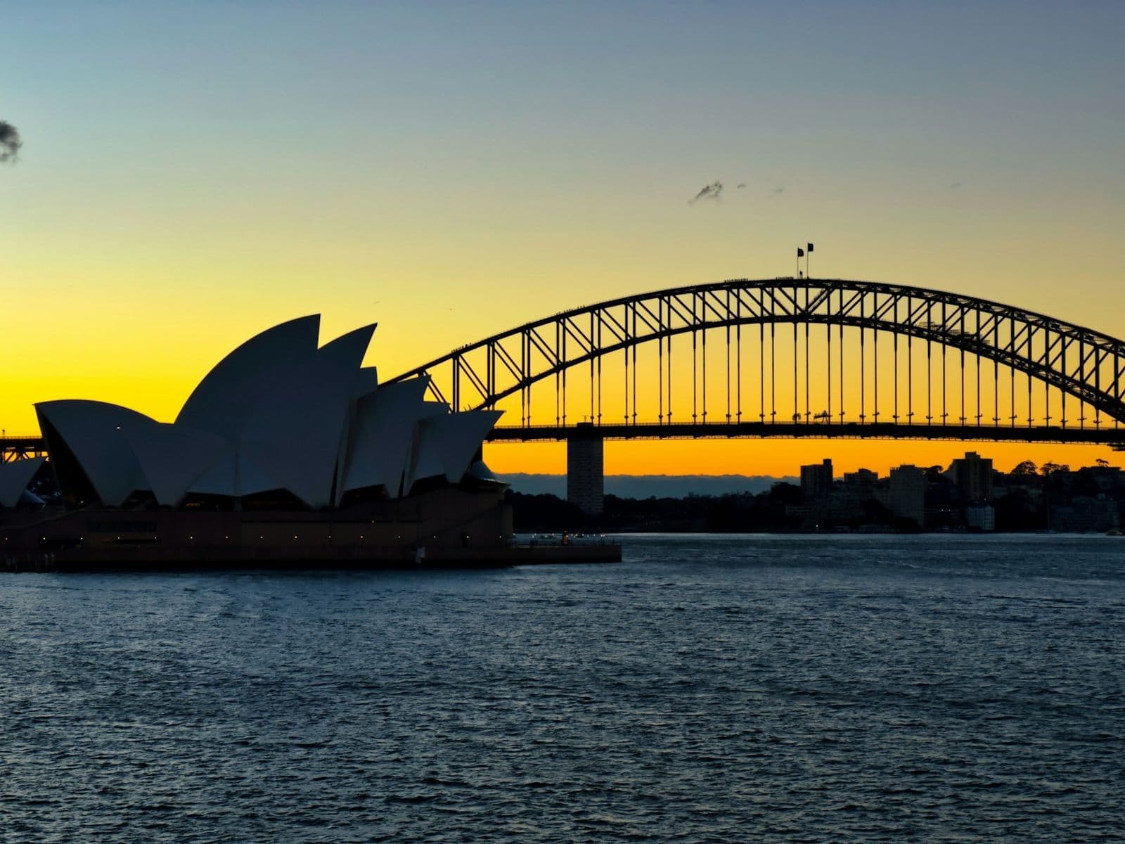 Sydney Opera House and Harbour Bridge at sunset