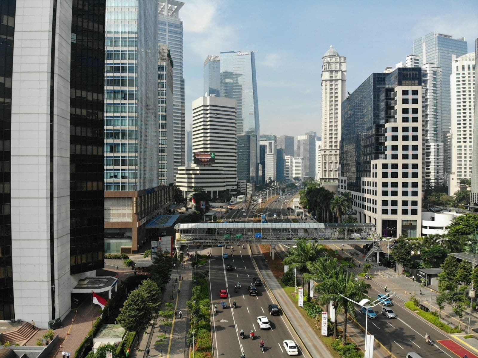 Jakarta's towers above a busy multilane road