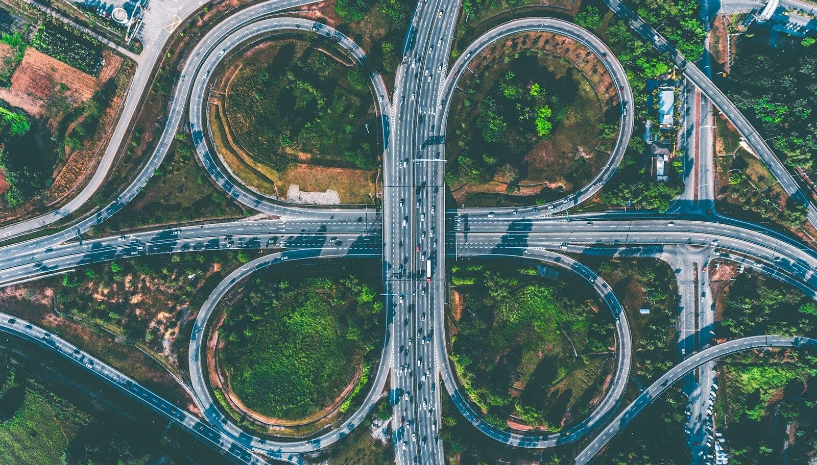 A motorway interchange from the air