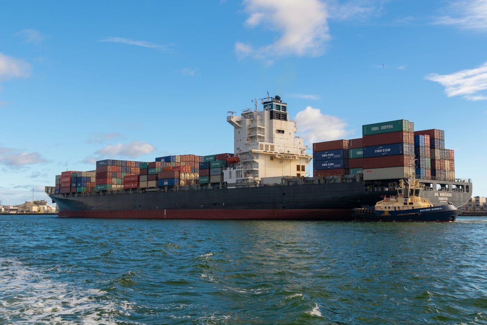 A container ship under way at sea