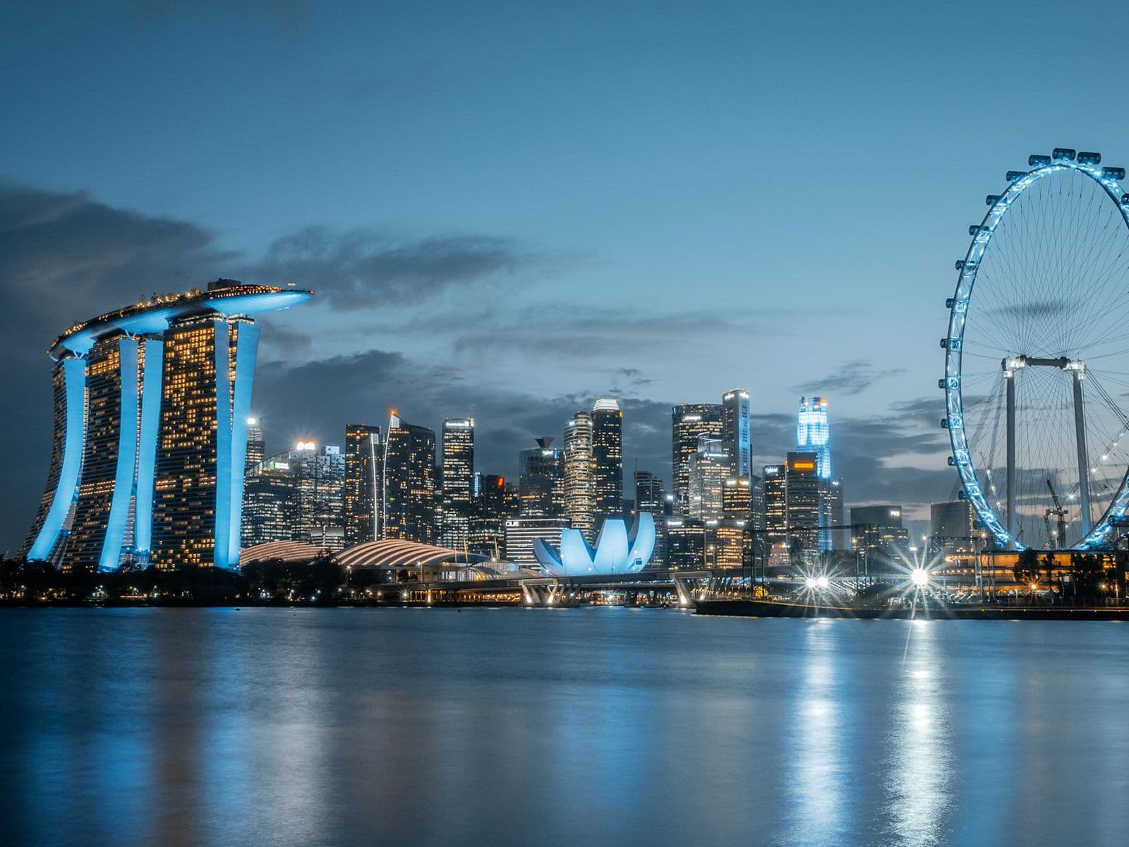 Singapore's Marina Bay Sands and skyline at blue hour