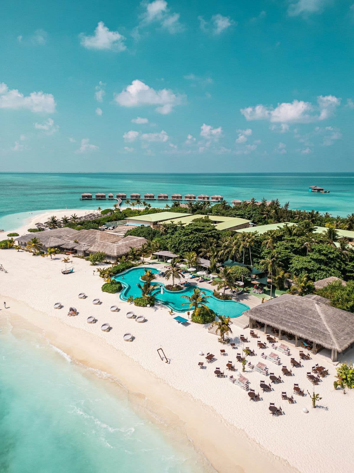 A beach resort on a tropical island from the air
