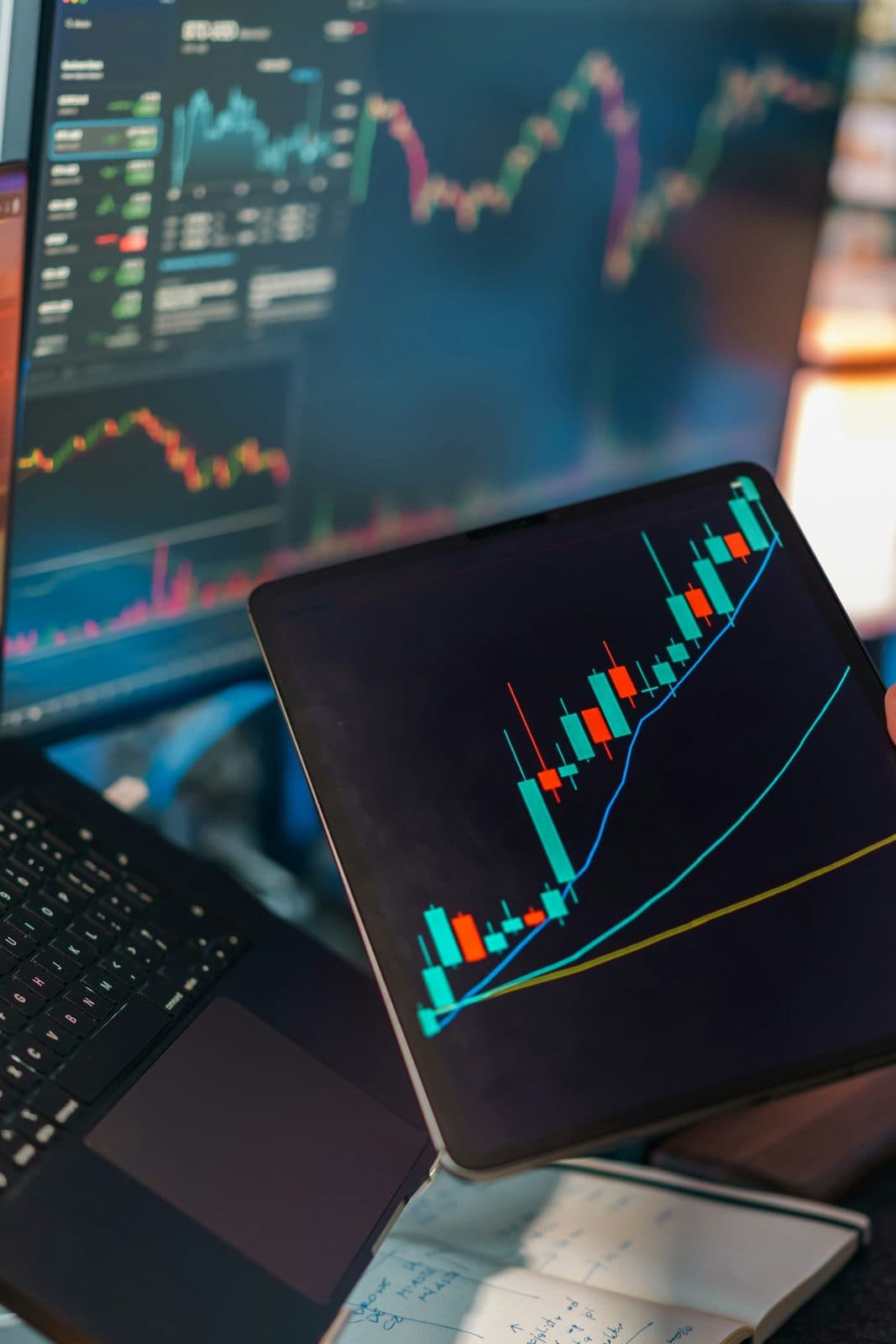 Trading charts on a laptop and tablet